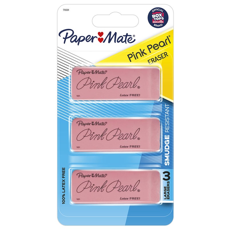Paper Mate Pink Pearl Erasers, Large, 3 Count - Image 1
