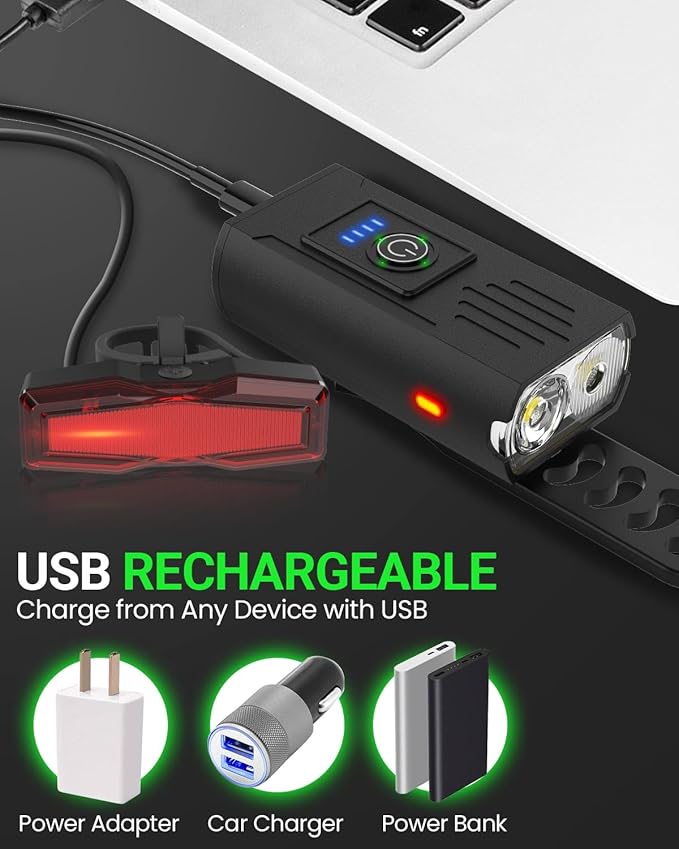 DEXO High Lumens USB Rechargeable Bike Light Set - Front & Rear Waterproof Safety Lights with 6+4 Modes - Image 4