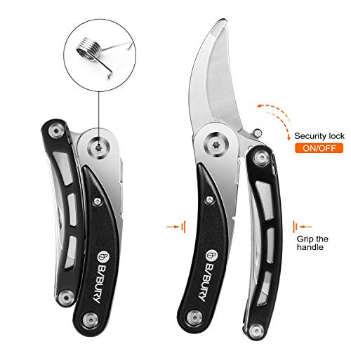 BIBURY Gardening Hand Pruners, 5 in 1 Multitools Folding Scissors 420 Stainless Steel Pruning Shears Bonsai Cutters for Tree Trimmers Secateurs,Garden Scissors,Garden Shears,Clippers for The Garden - Image 2