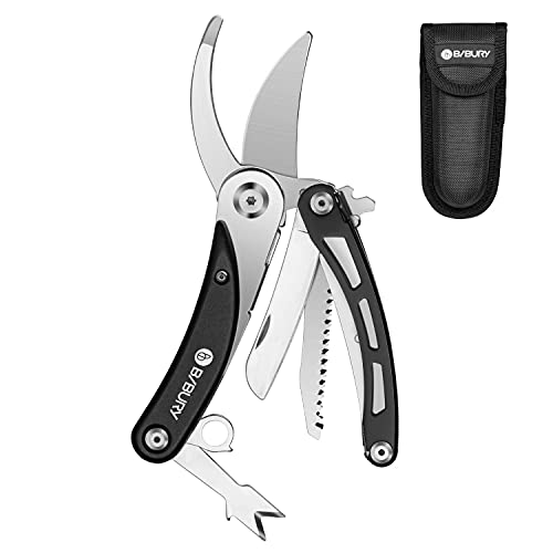BIBURY Gardening Hand Pruners, 5 in 1 Multitools Folding Scissors 420 Stainless Steel Pruning Shears Bonsai Cutters for Tree Trimmers Secateurs,Garden Scissors,Garden Shears,Clippers for The Garden - Image 1