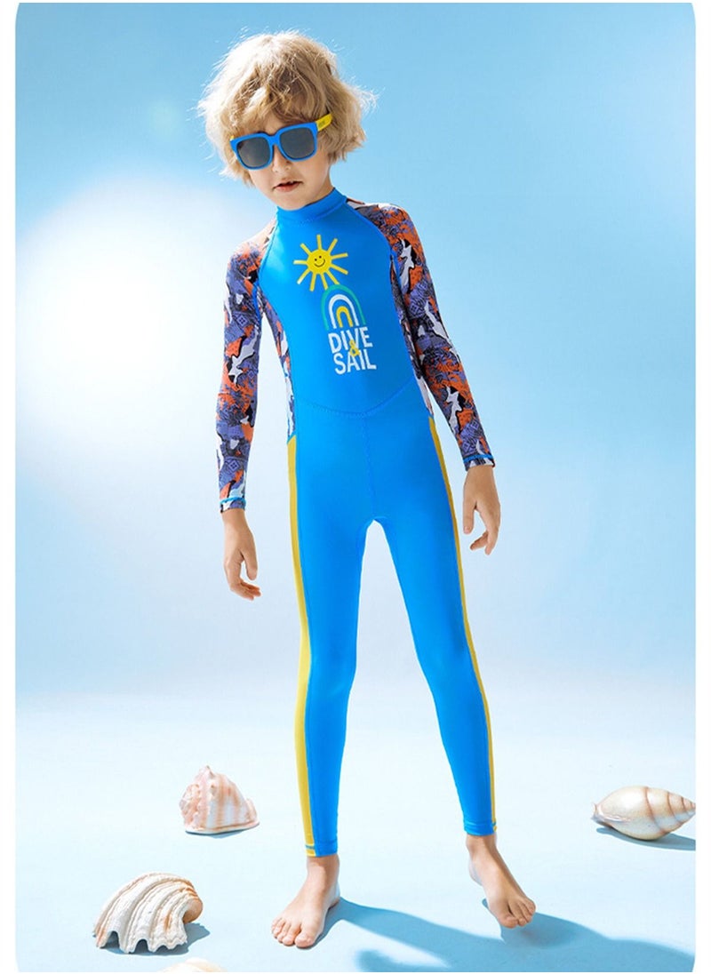 DIVE & SAIL Children's Wetsuit 2.5mm One-piece Thickened Warm Swimsuit Long-sleeved Cold Swimsuit Blue  - Image 1