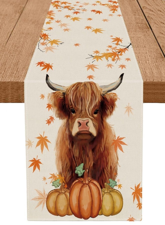 GAGEC Fall Table Runner Cow Pumpkin Linen Seasonal Kitchen Dining Table Home Outdoor Party Decorations 13x72 Inch - Image 1