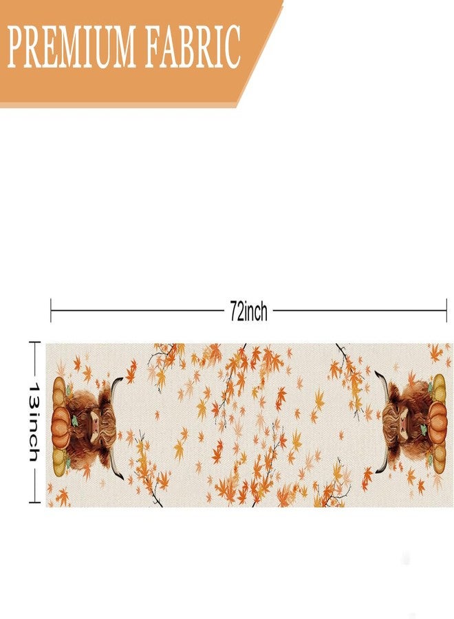 GAGEC Fall Table Runner Cow Pumpkin Linen Seasonal Kitchen Dining Table Home Outdoor Party Decorations 13x72 Inch - Image 2