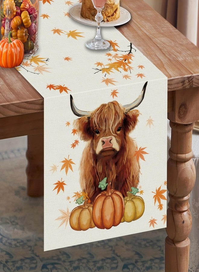 GAGEC Fall Table Runner Cow Pumpkin Linen Seasonal Kitchen Dining Table Home Outdoor Party Decorations 13x72 Inch - Image 3