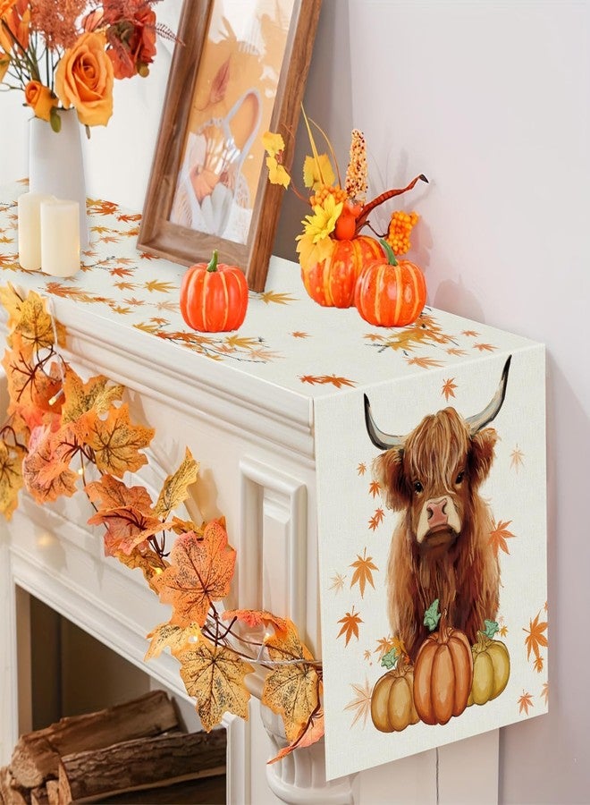 GAGEC Fall Table Runner Cow Pumpkin Linen Seasonal Kitchen Dining Table Home Outdoor Party Decorations 13x72 Inch - Image 5