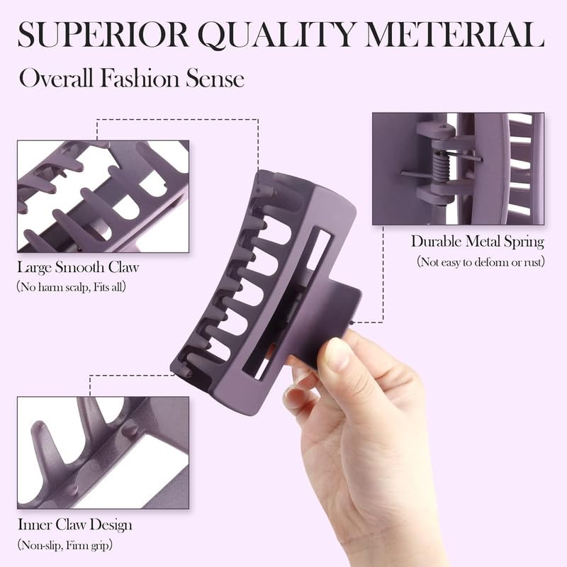 elina Elina 6 Pcs Jumbo Hair Clutcher Clips Extra Large Rectangle Claws For Thick Long Ponytail Holder Tight Strong Grip Matte Mix Multi Color Big Barrette For WomenGirls Accessories Assorted 6 Pcs - Image 4