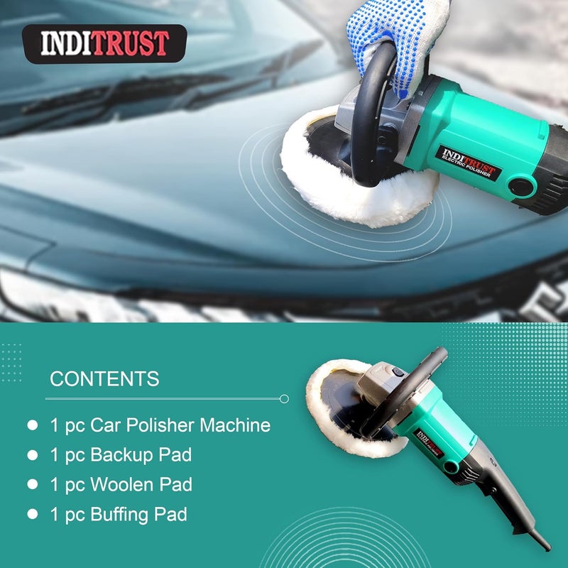 Inditrust 1500W 6 months warranty 7 Inch Electric Car Polisher Machine 6 SPEED with Backup Pad Wool pad and Buffing Pad Double Insulated With Speed Adjustment 100% Copper Winding - Image 3