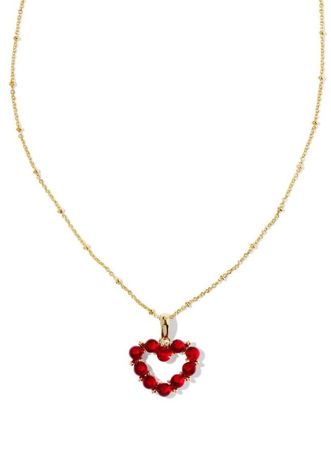 Kendra Scott , Women's, Ashton Heart Short Pendant Necklace, Gold Red Glass, One Size - Image 1