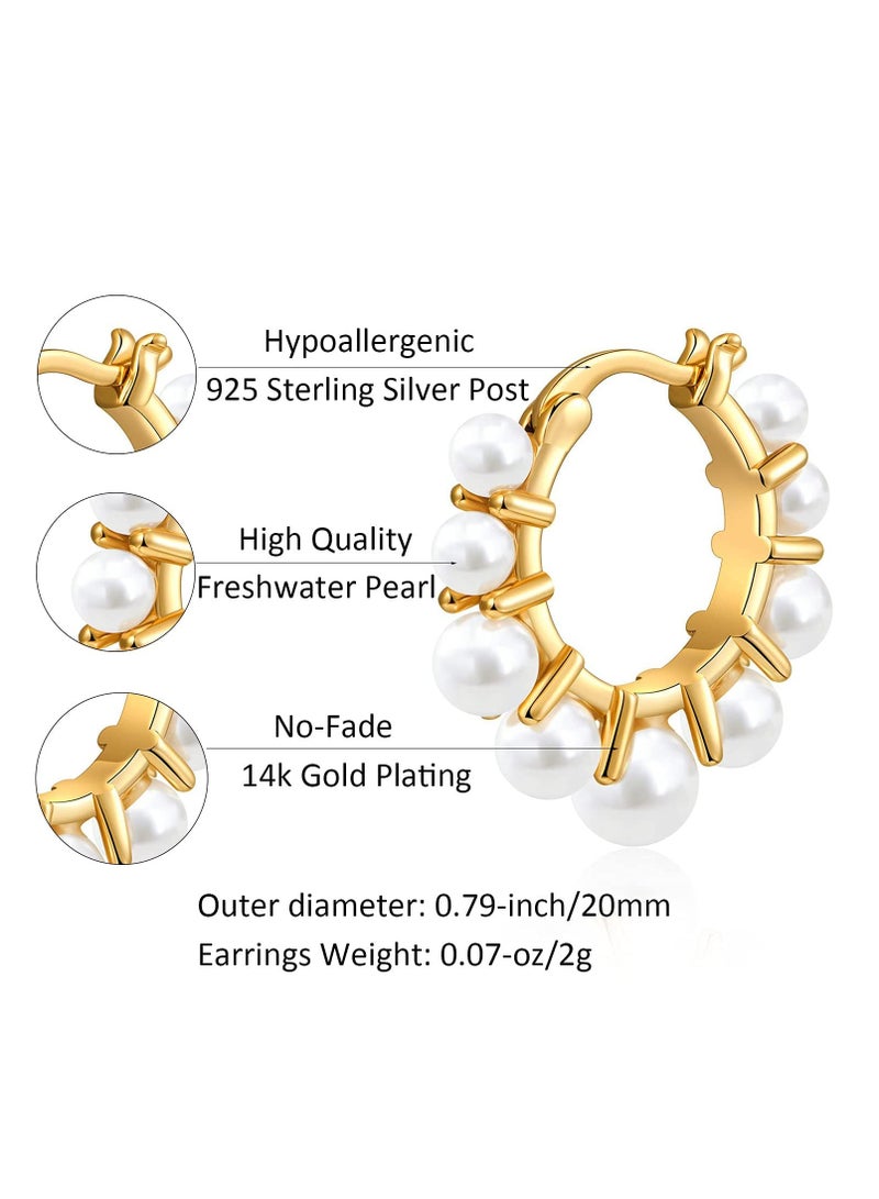SYOSI Pearl Gold Hoop Earrings for Women, 14K Gold Plated Lightweight Cute Pearl Earrings for Girls - Image 2
