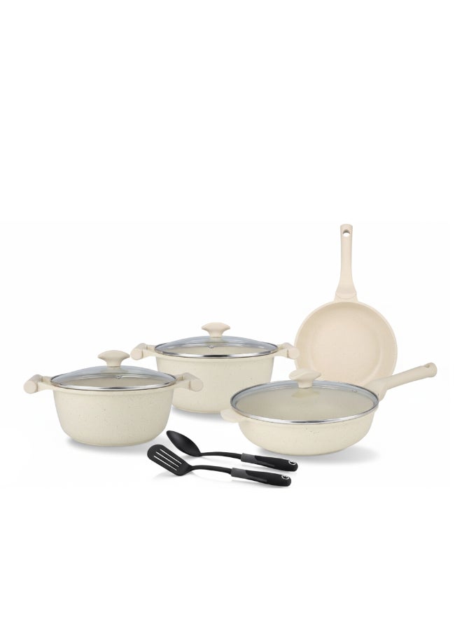Prestige Essentials 9-Piece Granite Cookware Set | Non-Stick | Induction Compatible Cooking Set | PR80975 - Off-White - Image 1