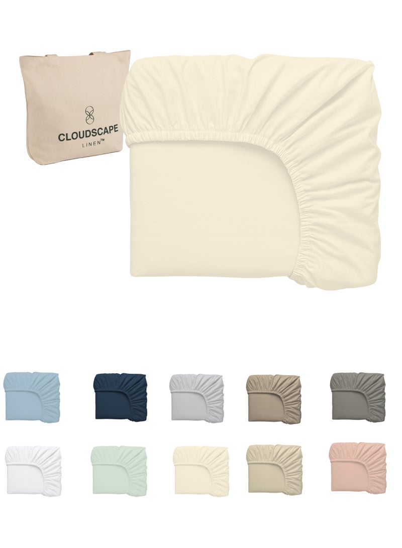 كلاود سكيب لينين Cloud Scape Linen 600 Thread Count Egyptian Cotton Fitted Sheet ( Super King, Ivory) - Image 1