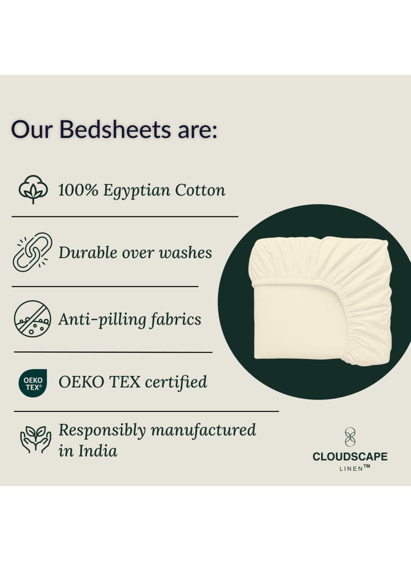 كلاود سكيب لينين Cloud Scape Linen 600 Thread Count Egyptian Cotton Fitted Sheet ( Super King, Ivory) - Image 3