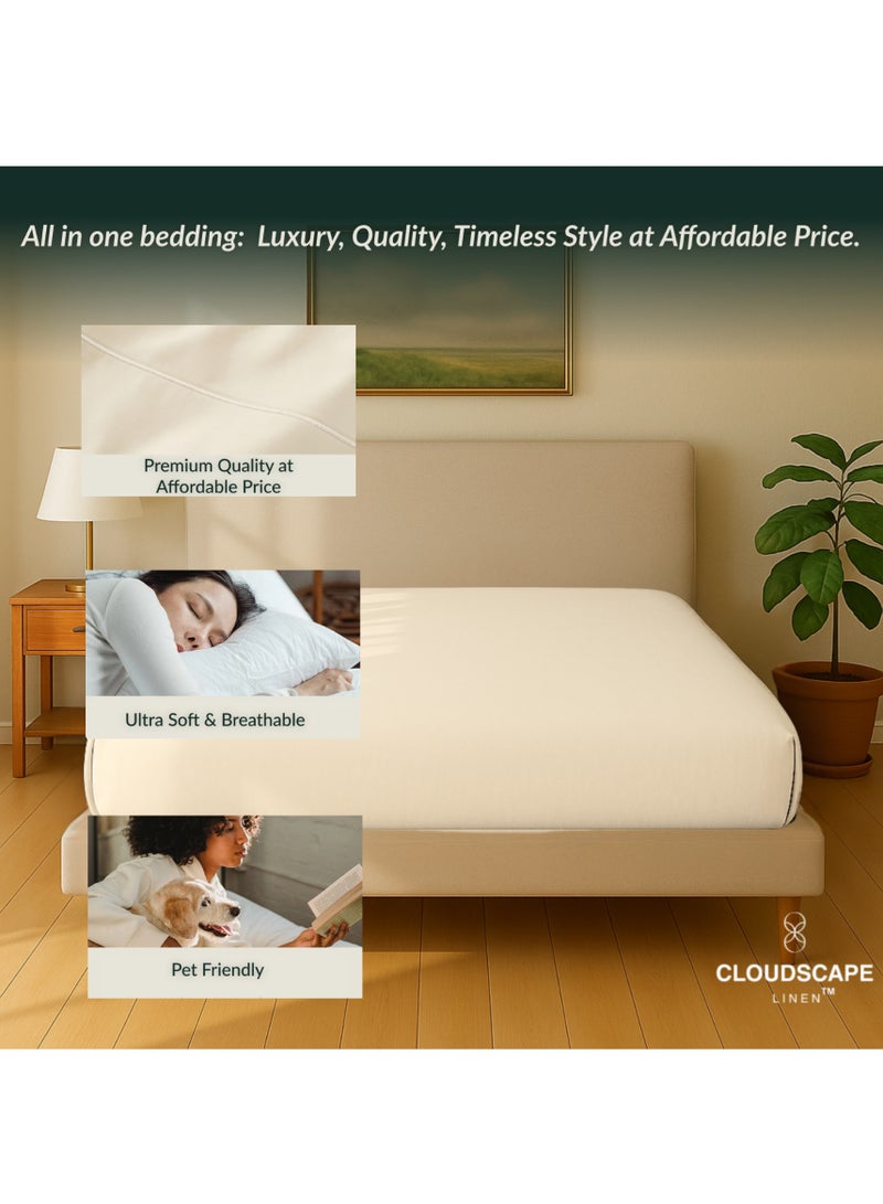 كلاود سكيب لينين Cloud Scape Linen 600 Thread Count Egyptian Cotton Fitted Sheet ( Super King, Ivory) - Image 4