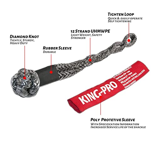 KING-PRO Synthetic Shackle 7/16"x20" Soft Shackle 35,000lbs Breaking Strength Recovery Soft Shackle with Protective Sleeves for Full-Size Truck Large SUVs Offroad Vehicels 2-Pack (Red-Gray) - Image 2