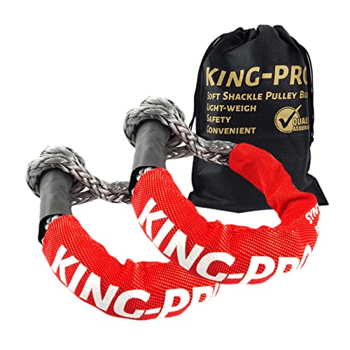 KING-PRO Synthetic Shackle 7/16"x20" Soft Shackle 35,000lbs Breaking Strength Recovery Soft Shackle with Protective Sleeves for Full-Size Truck Large SUVs Offroad Vehicels 2-Pack (Red-Gray) - Image 1