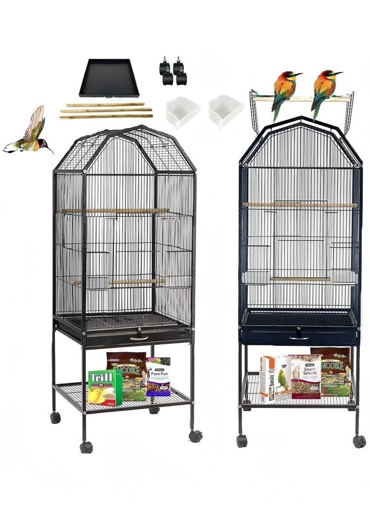 VRCOW Bird Cage,Open Play Top Bird cage with Rolling Stand for Cockatiel Sun Conure Parakeet,Height 51.96 inch  - Image 1