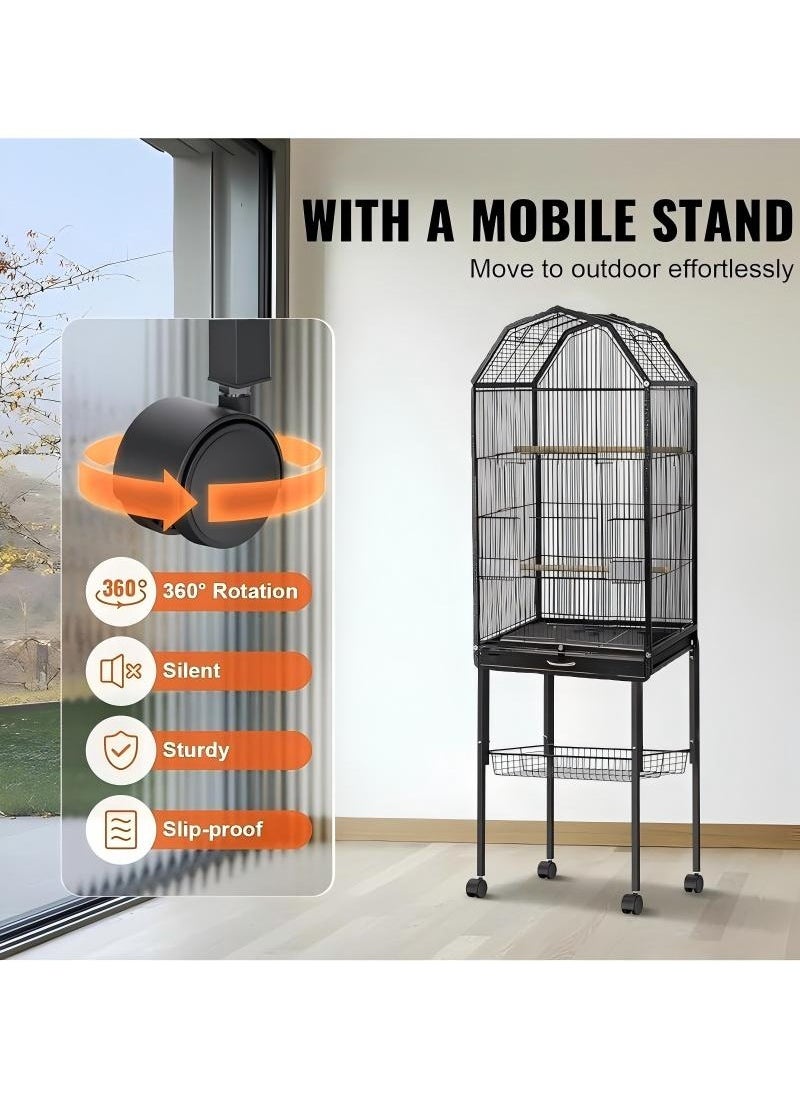 VRCOW Bird Cage,Open Play Top Bird cage with Rolling Stand for Cockatiel Sun Conure Parakeet,Height 51.96 inch  - Image 2