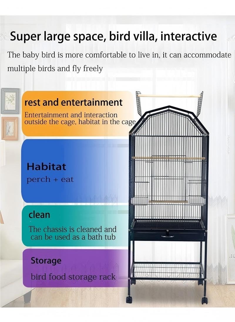 VRCOW Bird Cage,Open Play Top Bird cage with Rolling Stand for Cockatiel Sun Conure Parakeet,Height 51.96 inch  - Image 4