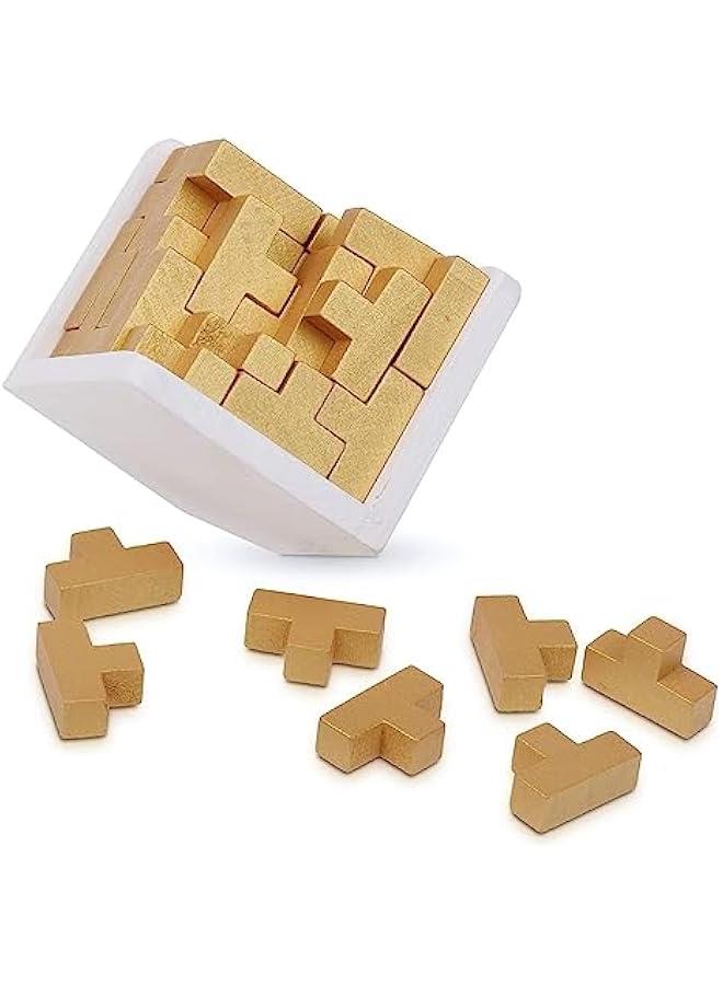 HOOKOR Original 3D Wooden Brain Teaser Puzzle Genius Skills Builder T-Shape Pieces. Educational Toy for Kids and Adults. Gift Desk Puzzles (Golden Edition) - Image 4