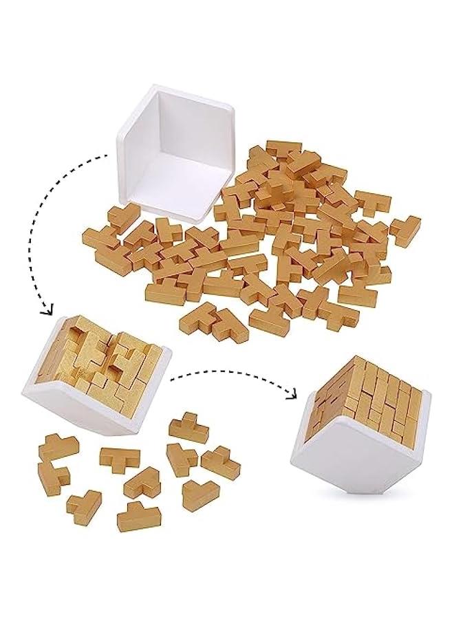 HOOKOR Original 3D Wooden Brain Teaser Puzzle Genius Skills Builder T-Shape Pieces. Educational Toy for Kids and Adults. Gift Desk Puzzles (Golden Edition) - Image 5