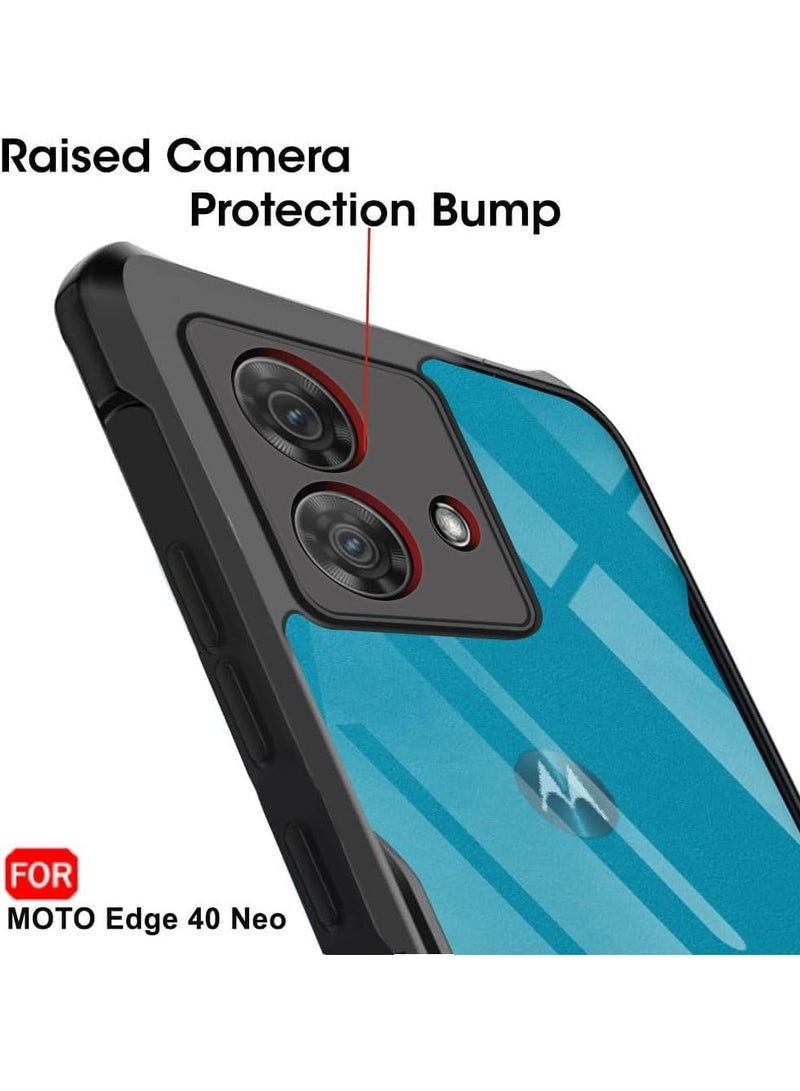 جراب خلفي شفاف مقاوم للصدمات بتصميم حماية 360 درجة جراب خلفي شفاف لهاتف Moto Edge 40 Neo (PC & TPU، ممتص صدمات أسود) - Image 2