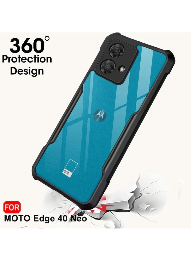 جراب خلفي شفاف مقاوم للصدمات بتصميم حماية 360 درجة جراب خلفي شفاف لهاتف Moto Edge 40 Neo (PC & TPU، ممتص صدمات أسود) - Image 3