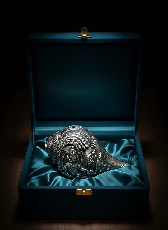 Dev Aastha Silver Plated Vishnu Lakshmi Shankh - 7 Inch Antique Finish Decorative Conch Shell with Detailed Religious Engravings - Auspicious Vastu Pooja Item for Home Mandir - Ideal Spiritual Gift - Image 4
