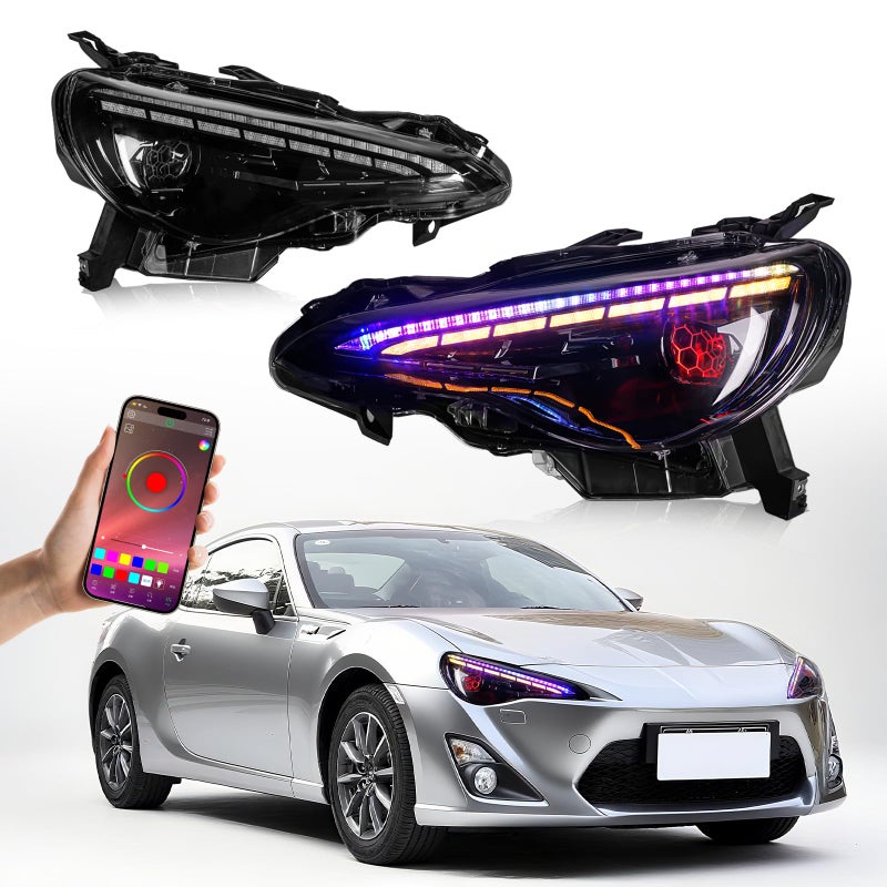 Archaic Headlights Compatible for Toyota 86 GT86 201221Subaru BRZ 201321Scion FRS 201216 Front Lights w Sequential Turn SignalsAnimation Colorful DRLHoneycomb lens Pair