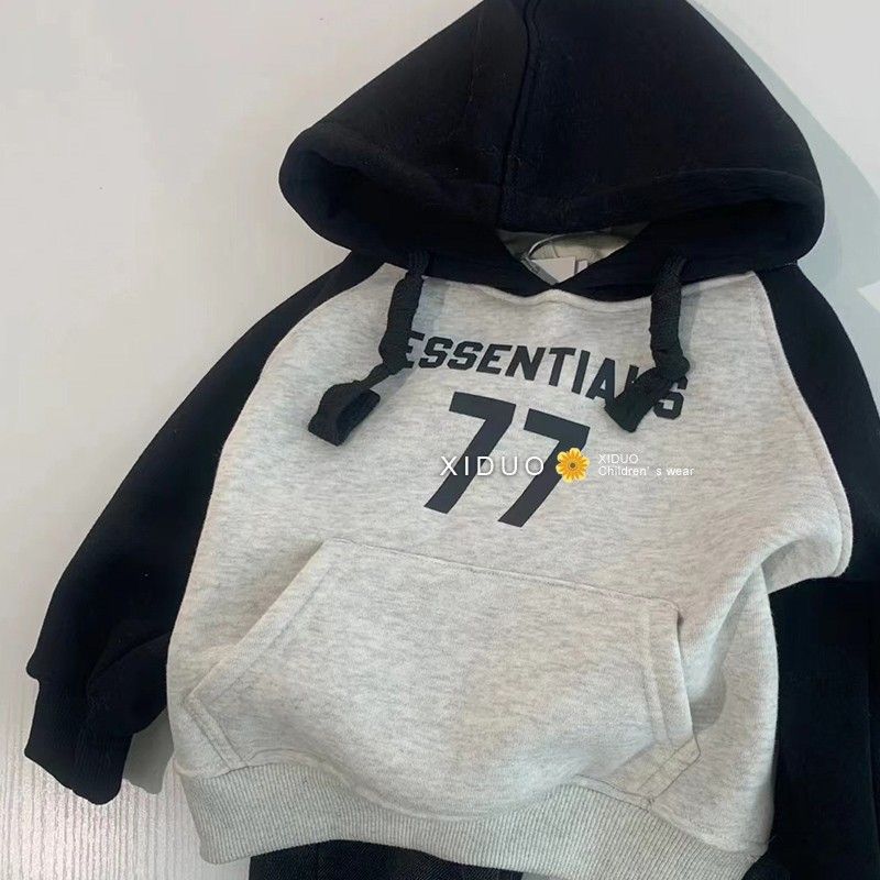 Children'S Hooded Fleece-Lined Thickened Color-Blocked Sweatshirt Korean Style Children'S Clothing Warm Boys And Girls Baby Printed Hoodie - Image 5