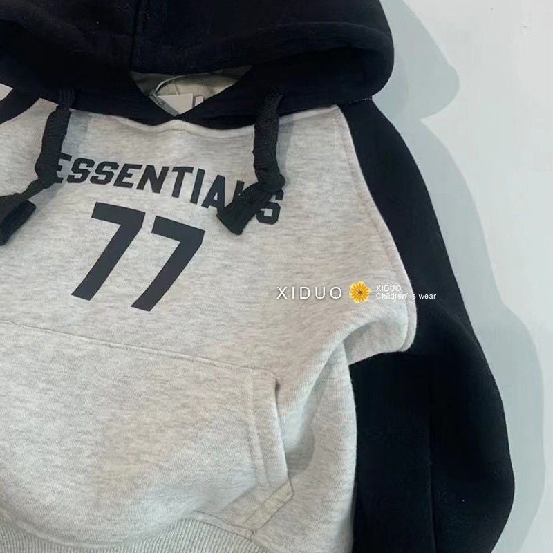 Children'S Hooded Fleece-Lined Thickened Color-Blocked Sweatshirt Korean Style Children'S Clothing Warm Boys And Girls Baby Printed Hoodie - Image 3
