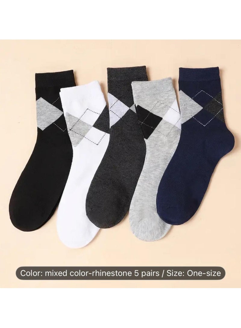 5 Pairs of Men’s Dress Socks Gift Set – Mid-Calf Argyle Pattern – Soft Polyester – Ideal for Business, Office & Casual Wear  - Image 2