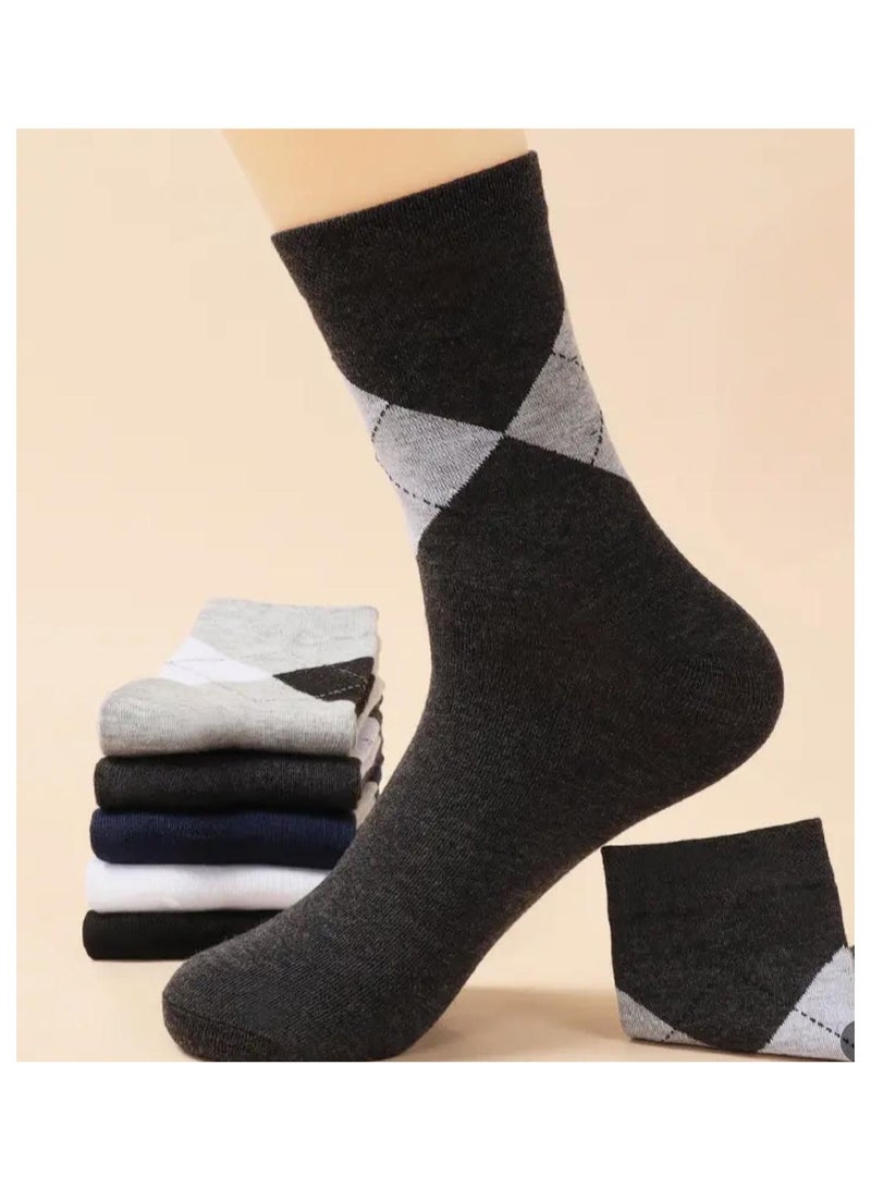 5 Pairs of Men’s Dress Socks Gift Set – Mid-Calf Argyle Pattern – Soft Polyester – Ideal for Business, Office & Casual Wear  - Image 4