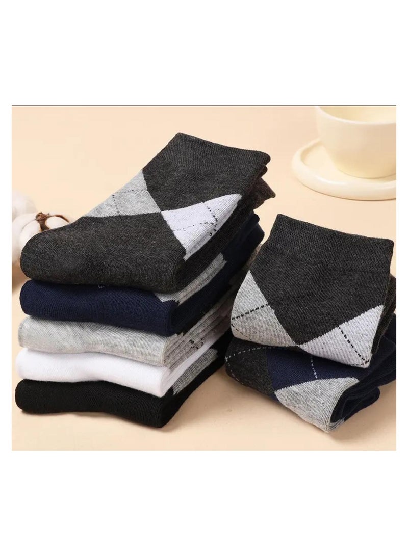 5 Pairs of Men’s Dress Socks Gift Set – Mid-Calf Argyle Pattern – Soft Polyester – Ideal for Business, Office & Casual Wear  - Image 3