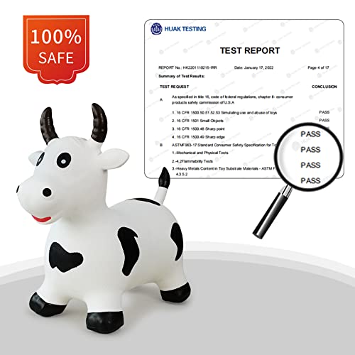 Hot Max HotMax Bouncy Cow Hopping Horse Toys, Inflatable Bouncing Animal Hopper for Toddlers or Kids, Ride on Jumping Farm Toys for Boy or Girl Birthday Gift 2 3 4 Year Old (White Cow) - Image 4
