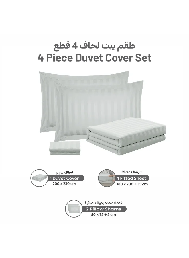 Donetella Light Gray Hotel Striped Duvet Cover Set, Fits 180x200 cm Size Bed, 4-Pcs Queen Size Bedding Set, Brushed Microfiber Fabric, (Filler Not Included).  | Best Price UAE