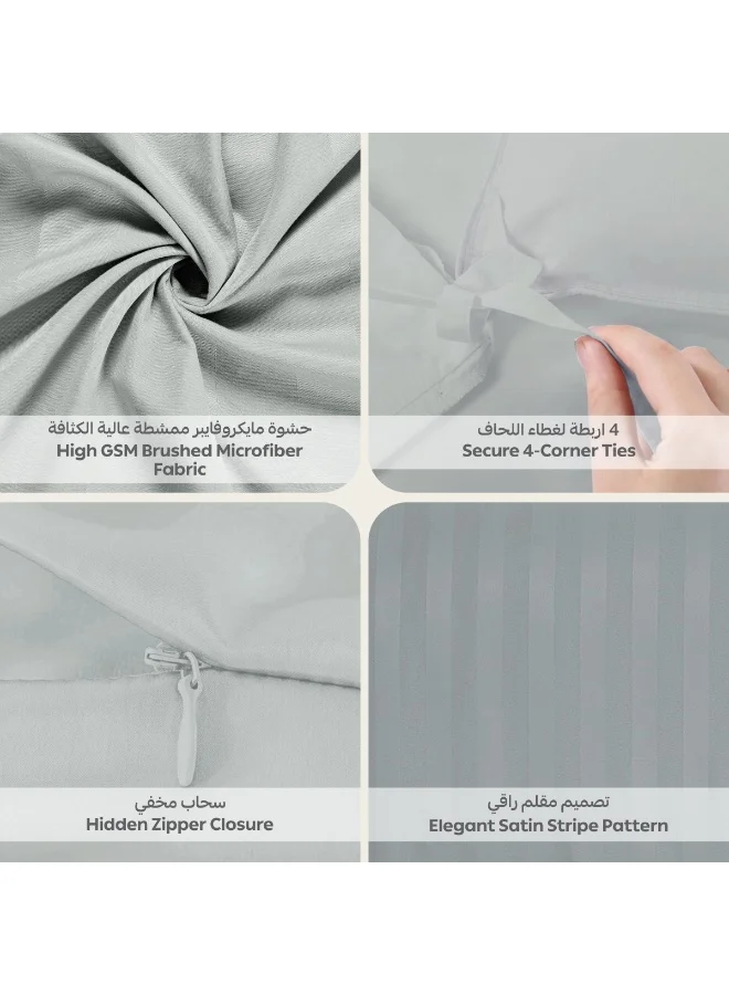 Donetella Light Gray Hotel Striped Duvet Cover Set, Fits 180x200 cm Size Bed, 4-Pcs Queen Size Bedding Set, Brushed Microfiber Fabric, (Filler Not Included).  | Best Price UAE