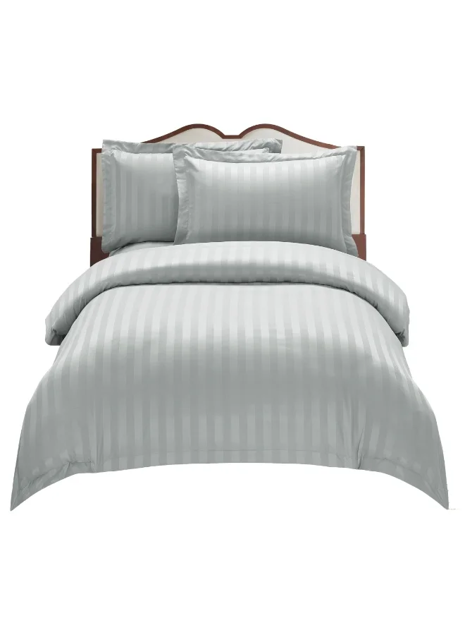 Donetella Light Gray Hotel Striped Duvet Cover Set, Fits 180x200 cm Size Bed, 4-Pcs Queen Size Bedding Set, Brushed Microfiber Fabric, (Filler Not Included).  | Best Price UAE