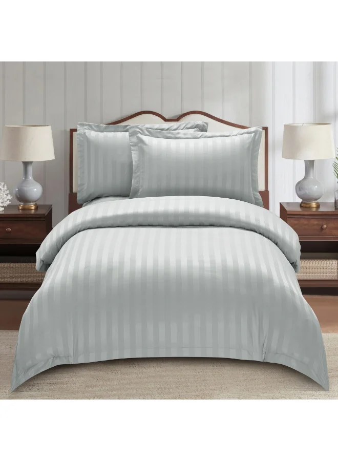 Donetella Hotel Striped Duvet Cover Set, Fits 180x200 cm Size Bed, 4-Pcs Queen Size Bedding Set, Brushed Microfiber Fabric, (Filler Not Included).