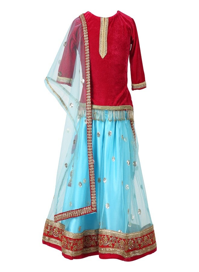 HIBA Hiba Kids Baby Girl's Net Sequence Readymade Lehenga Choli Sky Blue 6-12 Months baby, Light Blue, 6 Months-12 Months - Image 1