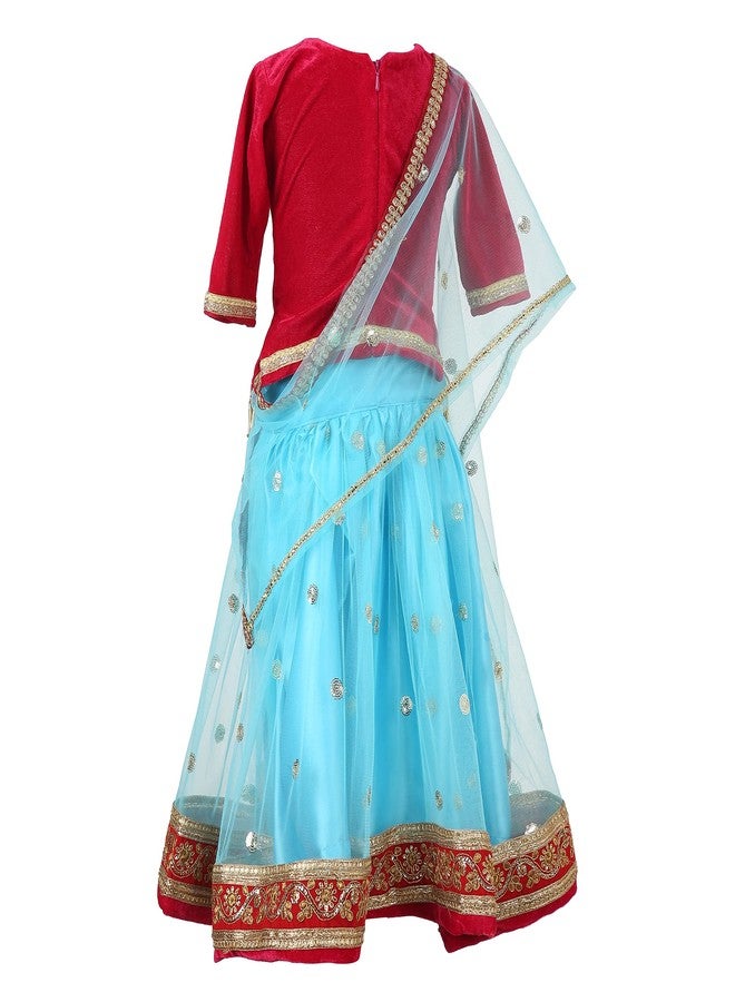 HIBA Hiba Kids Baby Girl's Net Sequence Readymade Lehenga Choli Sky Blue 6-12 Months baby, Light Blue, 6 Months-12 Months - Image 4