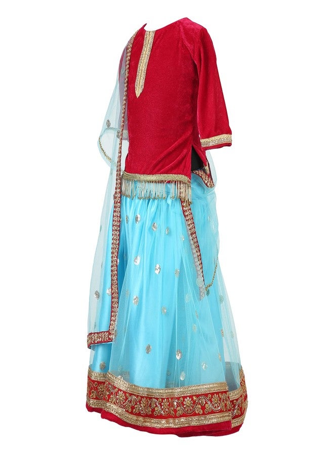 HIBA Hiba Kids Baby Girl's Net Sequence Readymade Lehenga Choli Sky Blue 6-12 Months baby, Light Blue, 6 Months-12 Months - Image 3