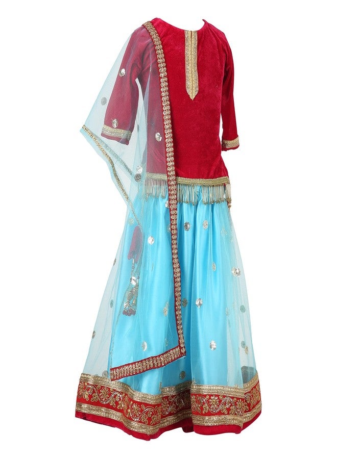 HIBA Hiba Kids Baby Girl's Net Sequence Readymade Lehenga Choli Sky Blue 6-12 Months baby, Light Blue, 6 Months-12 Months - Image 2