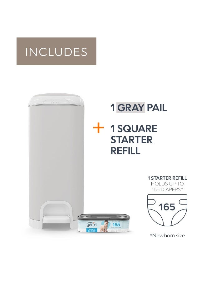 Diaper Genie Select Pail (Grey) is Made of Durable Stainless Steel and Includes 1 Starter Square Refill That can Hold up to 165 Newborn-Sized Diapers. - Image 4