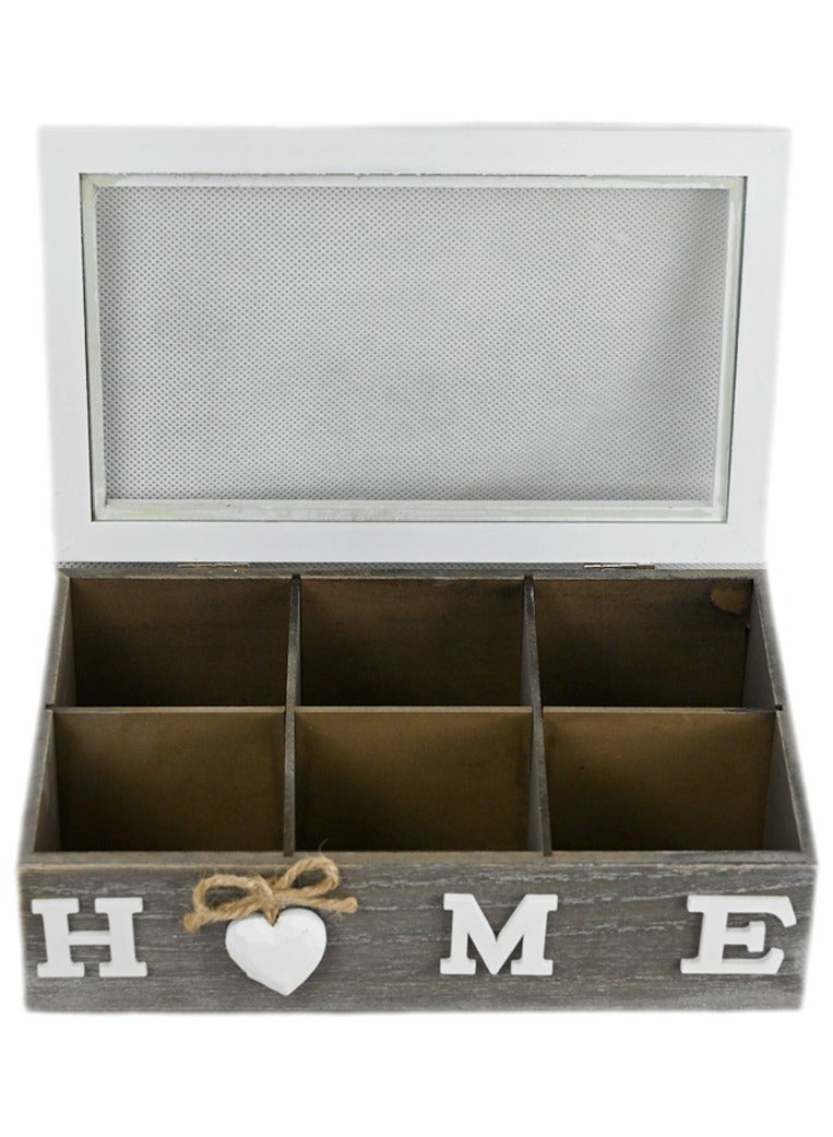 Wooden Tea Storage Box With 6 Compartments  Organize Tea & Coffee  Kitchen Organizer Accessory Stack Standing Or Slat Tea Bags  - Image 2