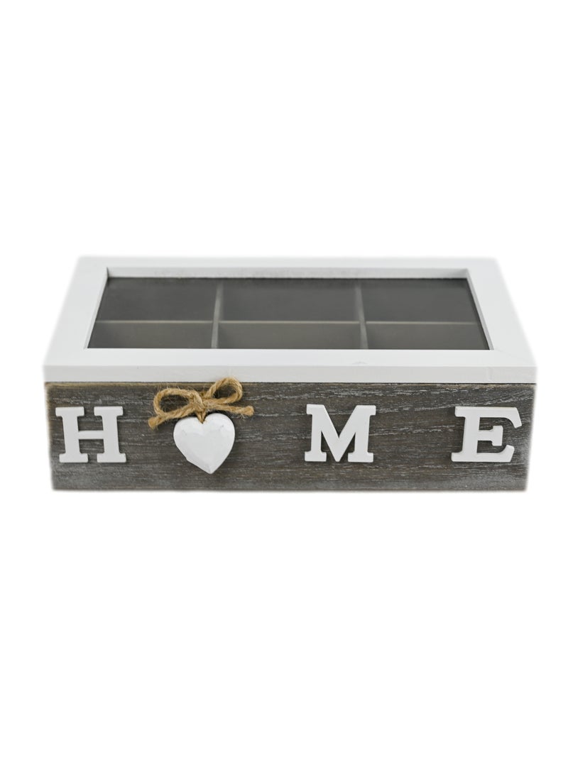 Wooden Tea Storage Box With 6 Compartments  Organize Tea & Coffee  Kitchen Organizer Accessory Stack Standing Or Slat Tea Bags  - Image 1
