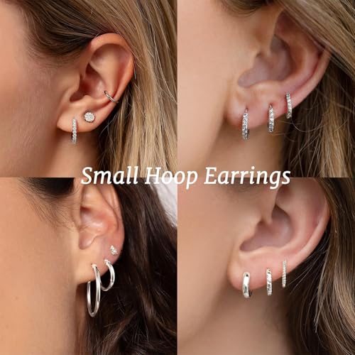Poxtex Silver Small Hoop Earrings for Women Stacks Silver Huggie Hoop Earrings Set for Multiple Piercing Lightweight Mini Cute Cartilage Rook Conch Daith Double Piercing Jewelry Gifts for Women Waterproof Clip On - Image 5