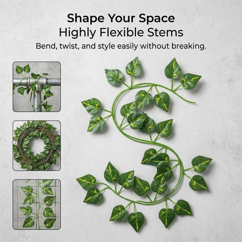 Aeojoor Epipremnum Aureum Leaves, Green Vines Fake Plant Vine Leaves, Hanging Fake Vine Leaves, Home Kitchen Garden Office Wedding Wall Decor (Pack of 12 86 Inch Fake Plants) - Image 5