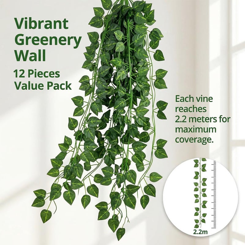 Aeojoor Epipremnum Aureum Leaves, Green Vines Fake Plant Vine Leaves, Hanging Fake Vine Leaves, Home Kitchen Garden Office Wedding Wall Decor (Pack of 12 86 Inch Fake Plants) - Image 4