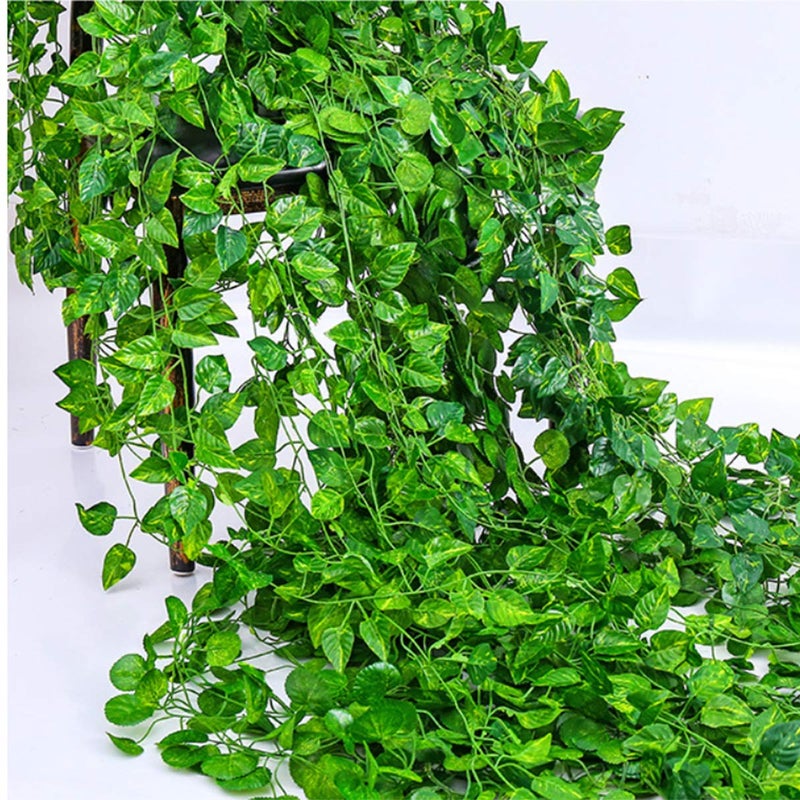 Aeojoor Epipremnum Aureum Leaves, Green Vines Fake Plant Vine Leaves, Hanging Fake Vine Leaves, Home Kitchen Garden Office Wedding Wall Decor (Pack of 12 86 Inch Fake Plants) - Image 2