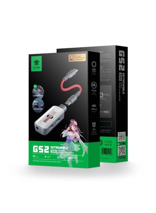 Plextone G52 Type-C 3 in 1 Adapter 2 Type-C Ports and 3.5mm Headphone Jack with Interchangeable Cable 60W High Definition Fast Charging Adapter - Image 4